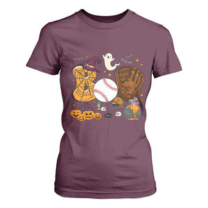 Halloween Baseball T Shirt For Women Funny Boo Player Gift For Catcher TS12 Maroon Print Your Wear