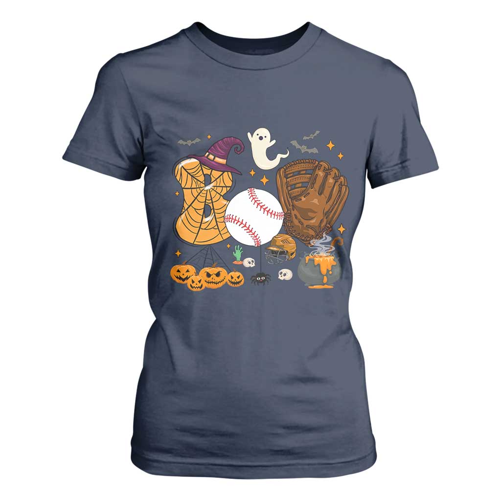 Halloween Baseball T Shirt For Women Funny Boo Player Gift For Catcher TS12 Navy Print Your Wear