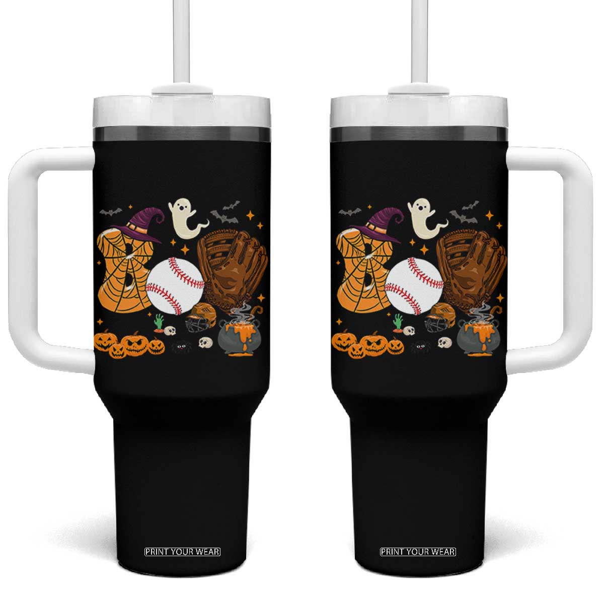 Halloween Baseball Tumbler With Handle Funny Boo Player Gift For Catcher TS12 One Size: 40 oz Black Print Your Wear