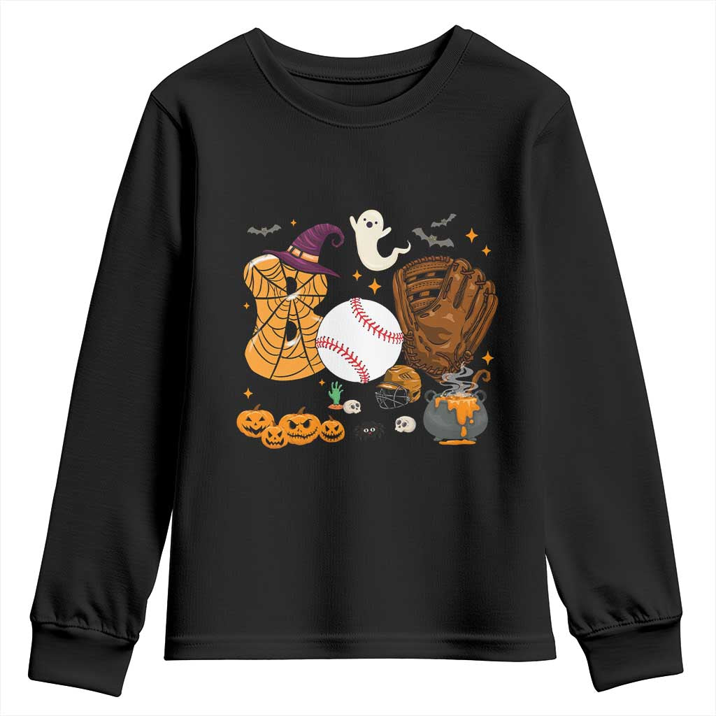 Halloween Baseball Youth Sweatshirt Funny Boo Player Gift For Catcher TS12 Black Print Your Wear