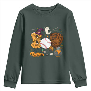 Halloween Baseball Youth Sweatshirt Funny Boo Player Gift For Catcher TS12 Dark Forest Green Print Your Wear