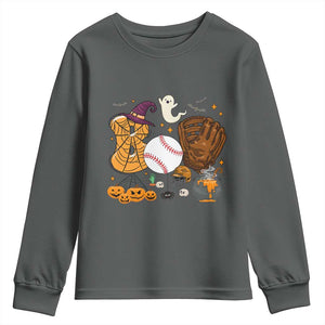 Halloween Baseball Youth Sweatshirt Funny Boo Player Gift For Catcher TS12 Dark Heather Print Your Wear