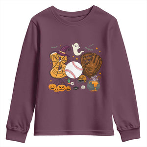 Halloween Baseball Youth Sweatshirt Funny Boo Player Gift For Catcher TS12 Maroon Print Your Wear