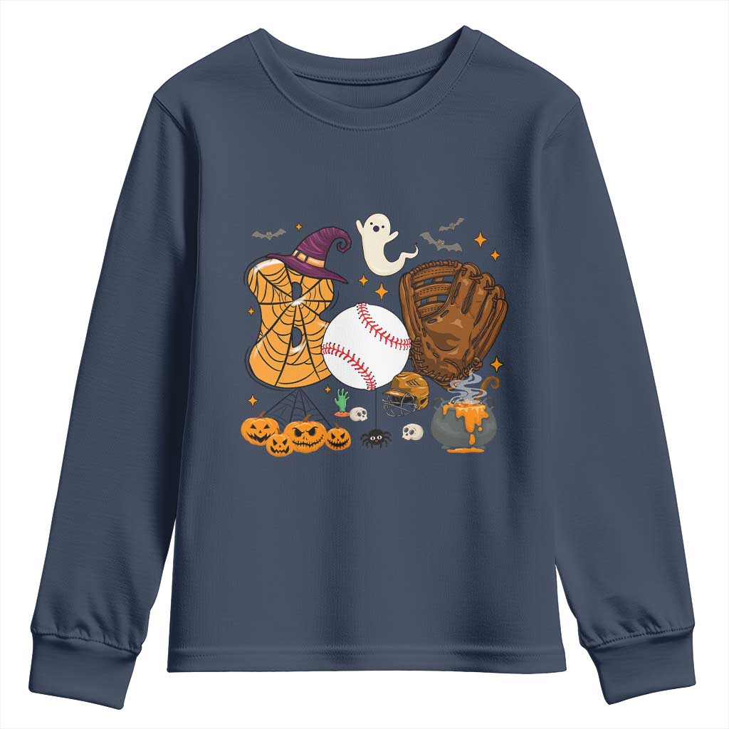 Halloween Baseball Youth Sweatshirt Funny Boo Player Gift For Catcher TS12 Navy Print Your Wear