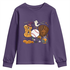 Halloween Baseball Youth Sweatshirt Funny Boo Player Gift For Catcher TS12 Purple Print Your Wear