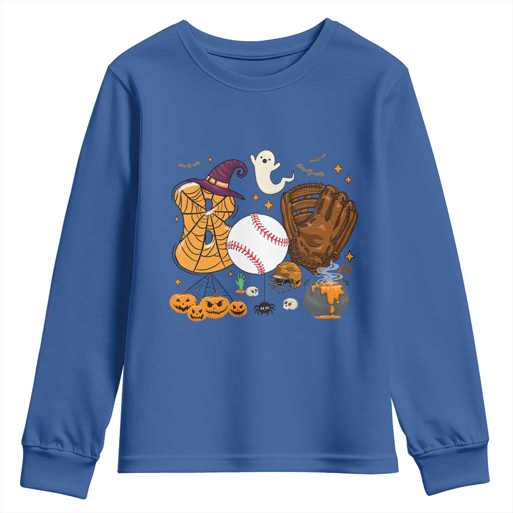 Halloween Baseball Youth Sweatshirt Funny Boo Player Gift For Catcher TS12 Royal Blue Print Your Wear