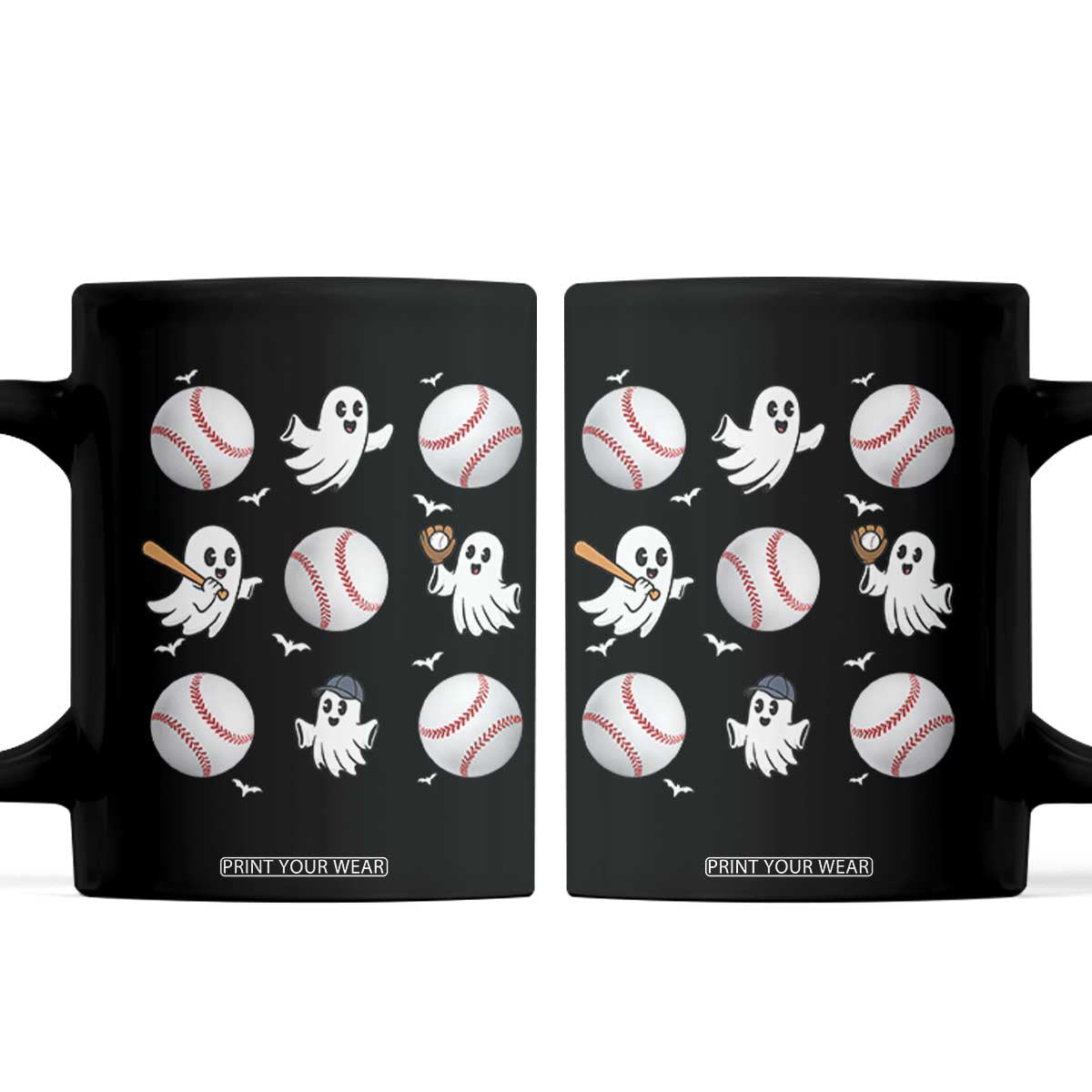 Halloween Baseball Coffee Mug Cute Ghost Playing Ball Gift TS12 Black Print Your Wear