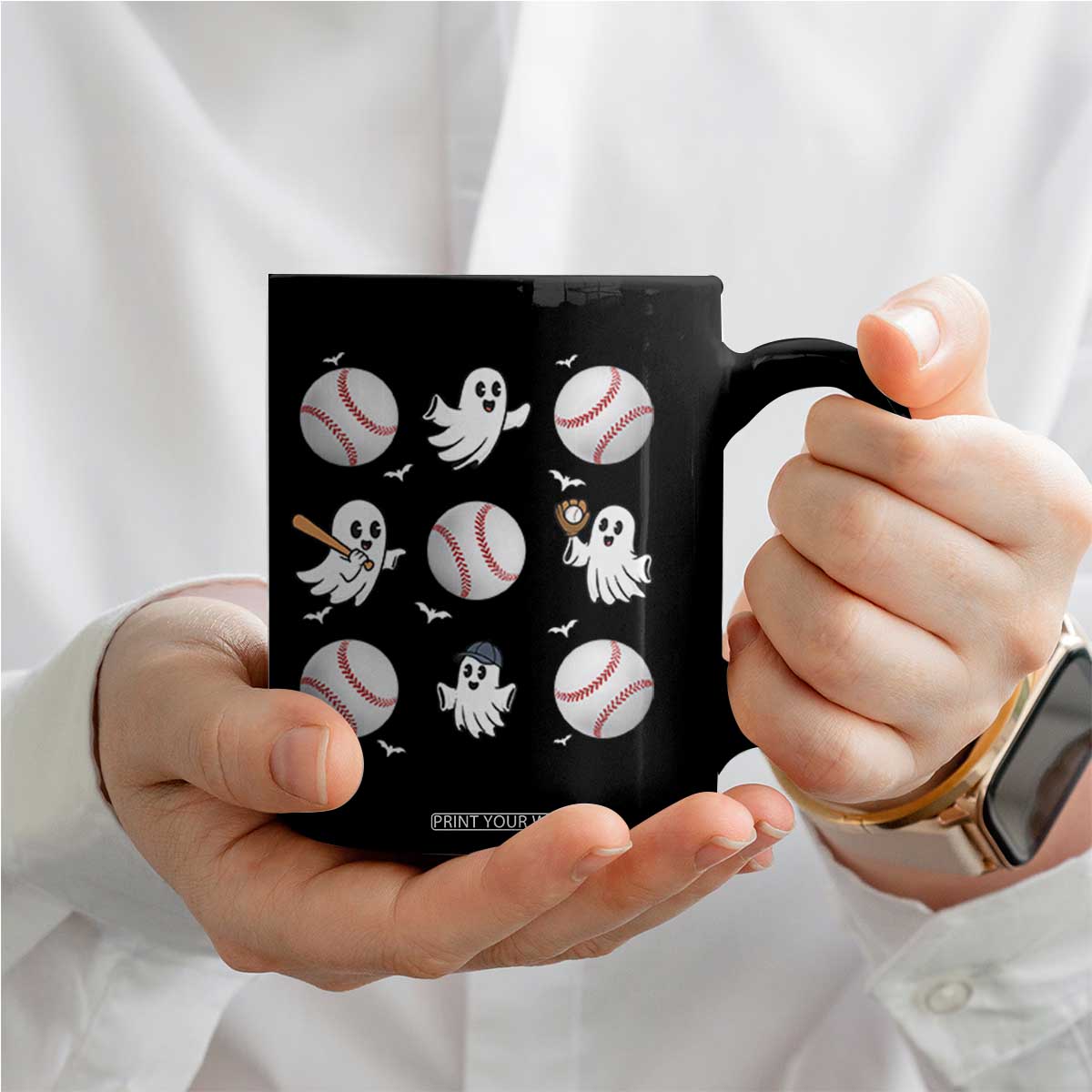 Halloween Baseball Coffee Mug Cute Ghost Playing Ball Gift TS12 Print Your Wear