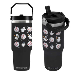 Halloween Baseball Flip Straw Tumbler Cute Ghost Playing Ball Gift TS12 One Size: 30 oz Black Print Your Wear