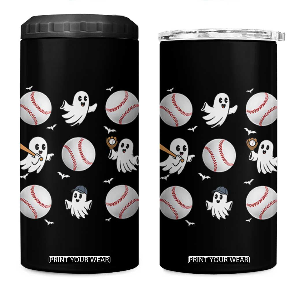 Halloween Baseball 4 in 1 Can Cooler Tumbler Cute Ghost Playing Ball Gift TS12 One Size: 16 oz Black Print Your Wear