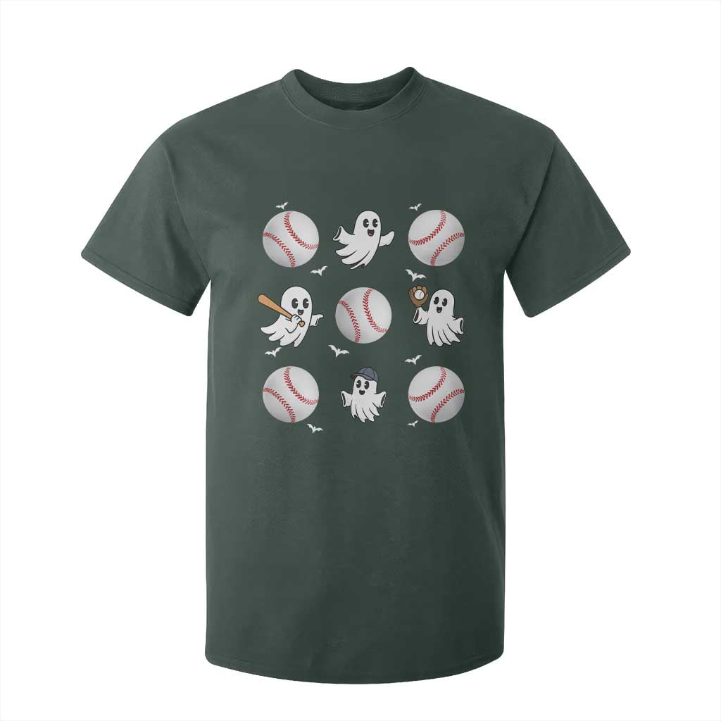 Halloween Baseball T Shirt For Kid Cute Ghost Playing Ball Gift TS12 Dark Forest Green Print Your Wear