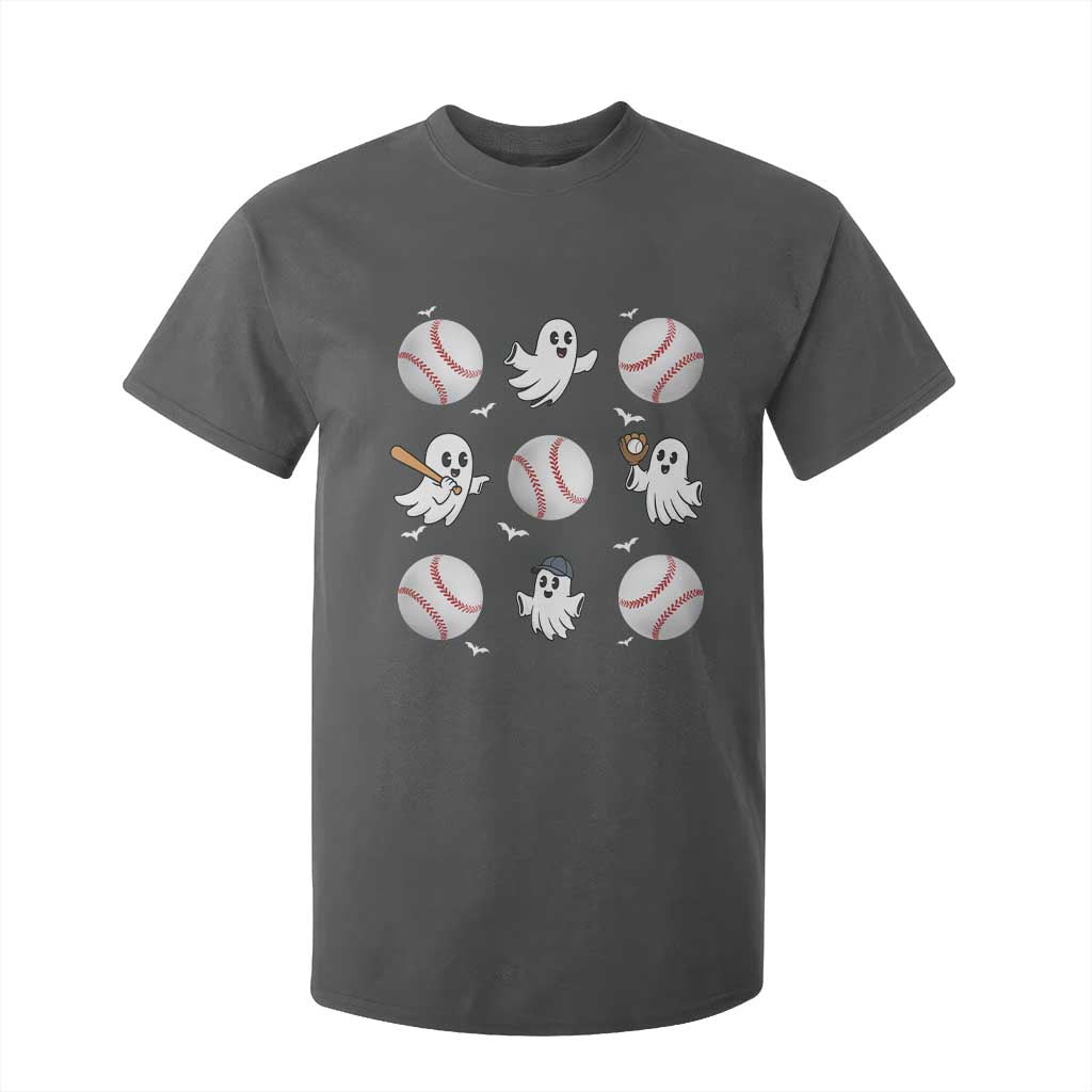 Halloween Baseball T Shirt For Kid Cute Ghost Playing Ball Gift TS12 Dark Heather Print Your Wear