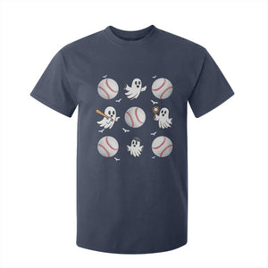 Halloween Baseball T Shirt For Kid Cute Ghost Playing Ball Gift TS12 Navy Print Your Wear