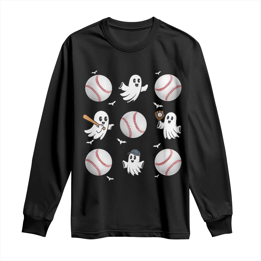 Halloween Baseball Long Sleeve Shirt Cute Ghost Playing Ball Gift TS12 Black Print Your Wear