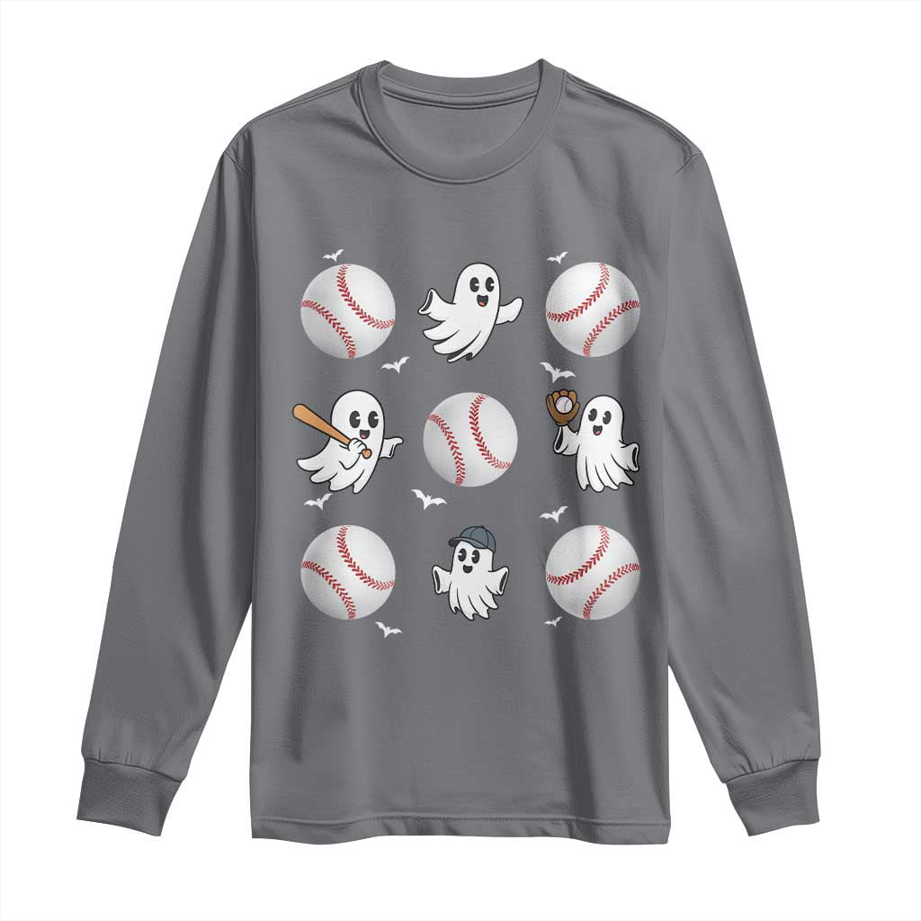 Halloween Baseball Long Sleeve Shirt Cute Ghost Playing Ball Gift TS12 Charcoal Print Your Wear