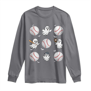 Halloween Baseball Long Sleeve Shirt Cute Ghost Playing Ball Gift TS12 Charcoal Print Your Wear