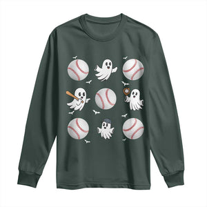 Halloween Baseball Long Sleeve Shirt Cute Ghost Playing Ball Gift TS12 Dark Forest Green Print Your Wear