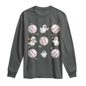Halloween Baseball Long Sleeve Shirt Cute Ghost Playing Ball Gift TS12 Dark Heather Print Your Wear