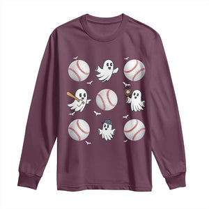 Halloween Baseball Long Sleeve Shirt Cute Ghost Playing Ball Gift TS12 Maroon Print Your Wear