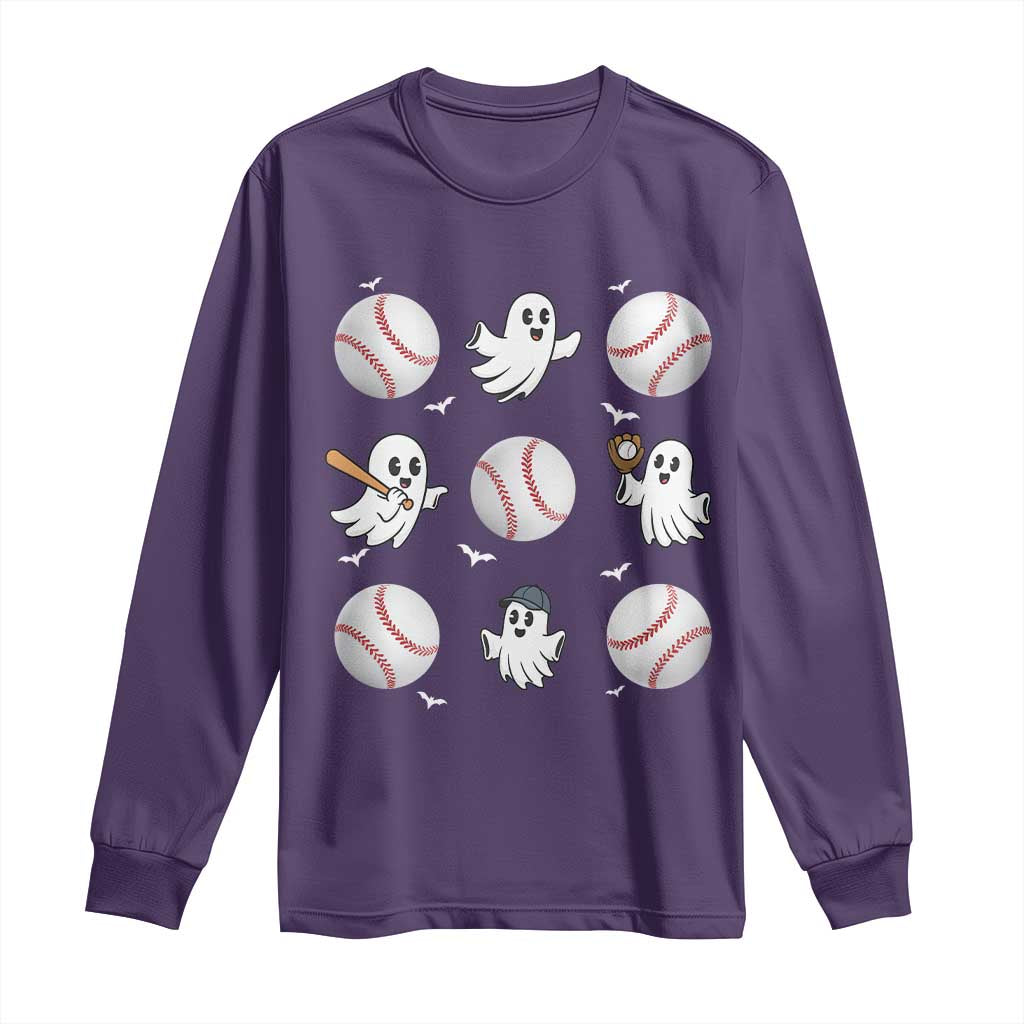 Halloween Baseball Long Sleeve Shirt Cute Ghost Playing Ball Gift TS12 Purple Print Your Wear