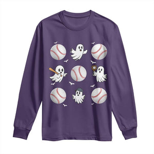Halloween Baseball Long Sleeve Shirt Cute Ghost Playing Ball Gift TS12 Purple Print Your Wear