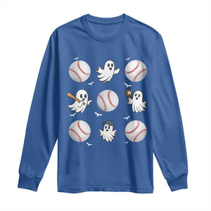 Halloween Baseball Long Sleeve Shirt Cute Ghost Playing Ball Gift TS12 Royal Blue Print Your Wear