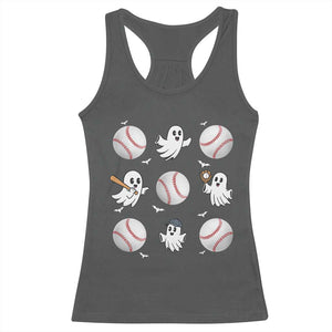 Halloween Baseball Racerback Tank Top Cute Ghost Playing Ball Gift TS12 Dark Heather Print Your Wear