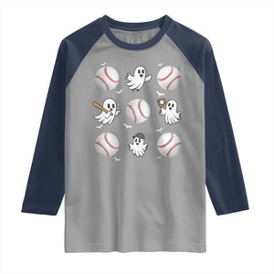 Halloween Baseball Raglan Shirt Cute Ghost Playing Ball Gift TS12 Sport Gray Navy Print Your Wear