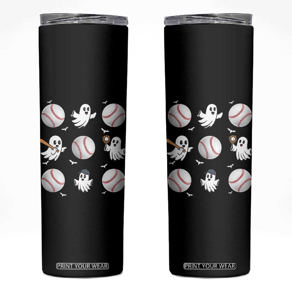 Halloween Baseball Skinny Tumbler Cute Ghost Playing Ball Gift TS12 Black Print Your Wear