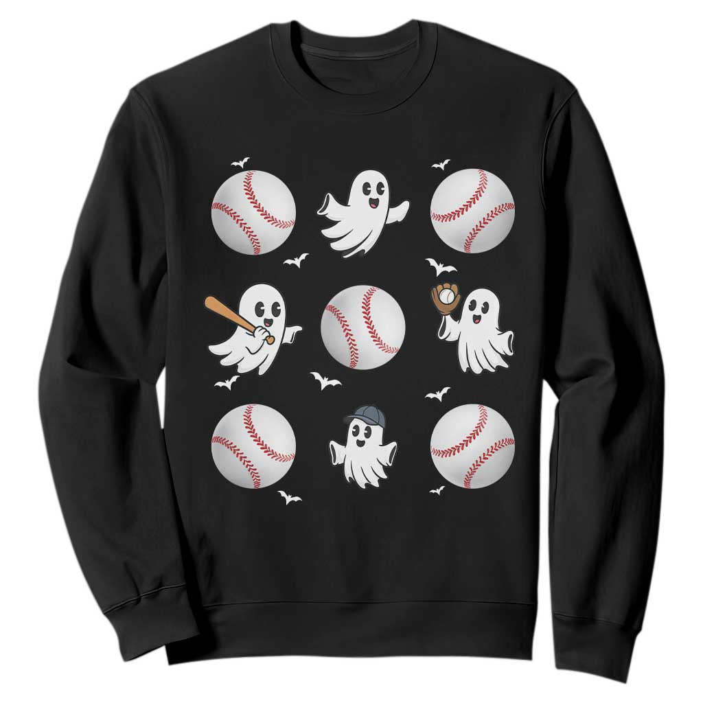 Halloween Baseball Sweatshirt Cute Ghost Playing Ball Gift TS12 Black Print Your Wear
