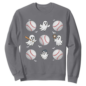 Halloween Baseball Sweatshirt Cute Ghost Playing Ball Gift TS12 Charcoal Print Your Wear
