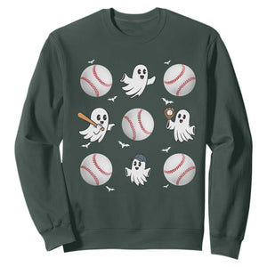 Halloween Baseball Sweatshirt Cute Ghost Playing Ball Gift TS12 Dark Forest Green Print Your Wear