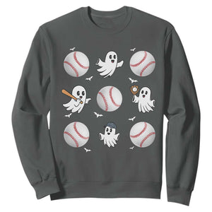 Halloween Baseball Sweatshirt Cute Ghost Playing Ball Gift TS12 Dark Heather Print Your Wear