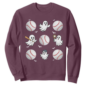 Halloween Baseball Sweatshirt Cute Ghost Playing Ball Gift TS12 Maroon Print Your Wear