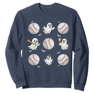 Halloween Baseball Sweatshirt Cute Ghost Playing Ball Gift TS12 Navy Print Your Wear