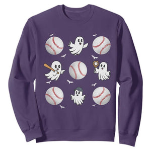 Halloween Baseball Sweatshirt Cute Ghost Playing Ball Gift TS12 Purple Print Your Wear