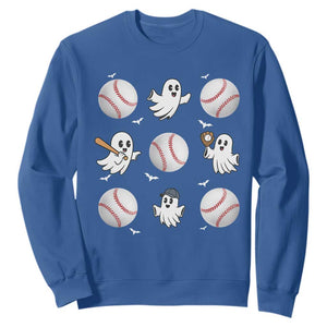 Halloween Baseball Sweatshirt Cute Ghost Playing Ball Gift TS12 Royal Blue Print Your Wear