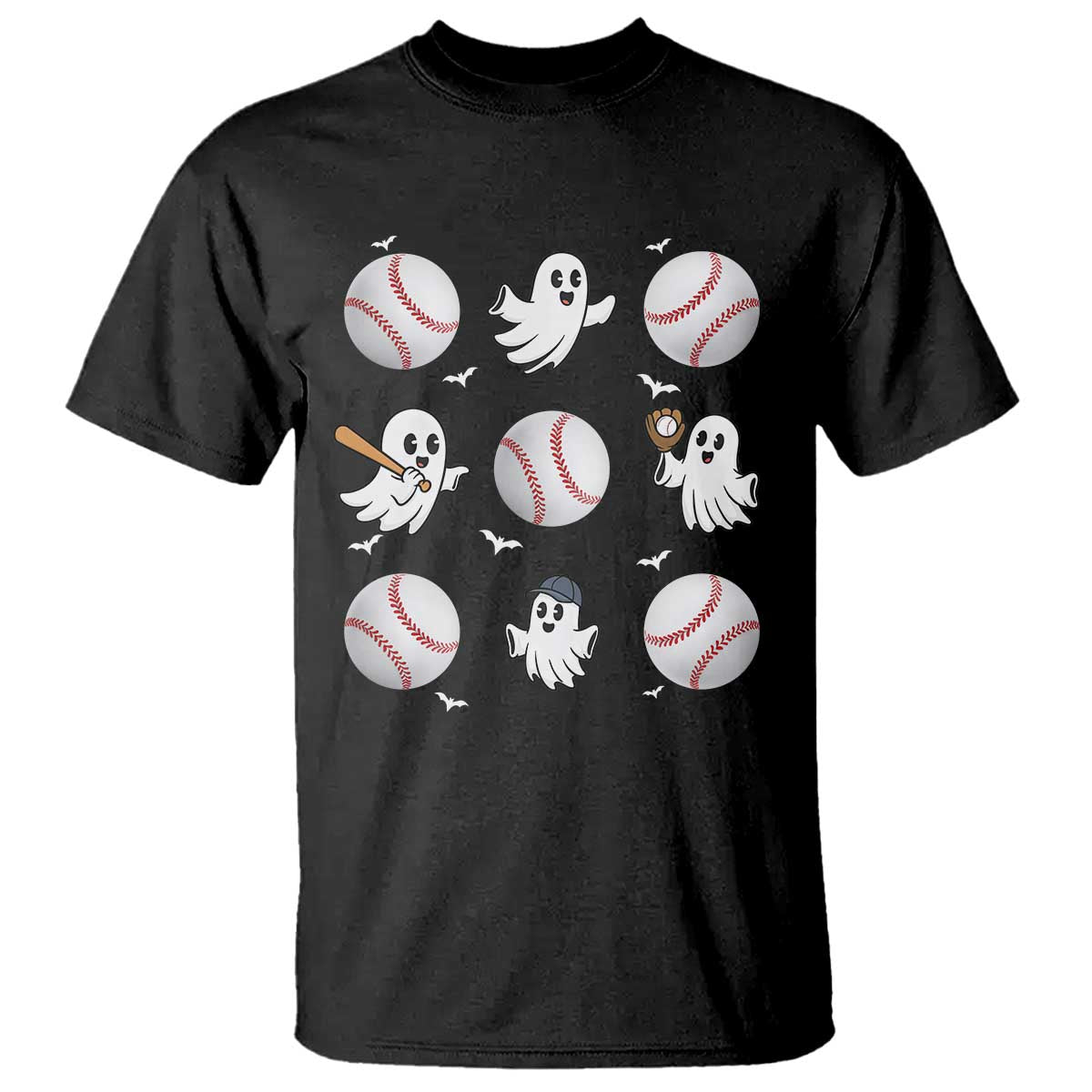 Halloween Baseball T Shirt Cute Ghost Playing Ball Gift TS12 Black Print Your Wear