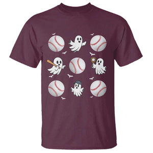Halloween Baseball T Shirt Cute Ghost Playing Ball Gift TS12 Maroon Print Your Wear