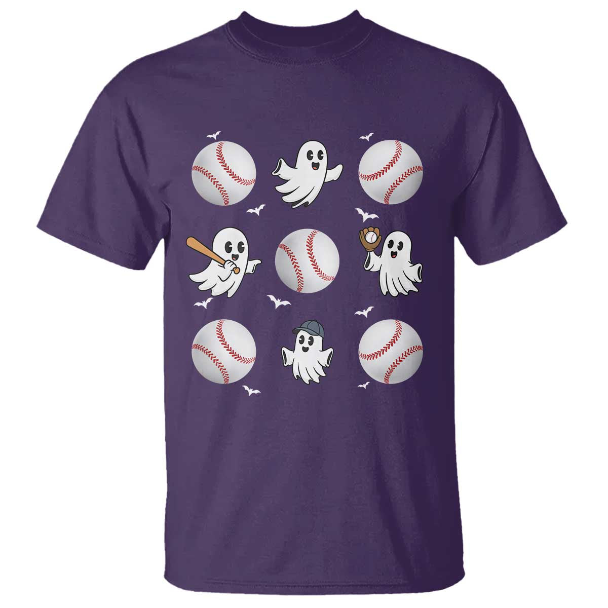 Halloween Baseball T Shirt Cute Ghost Playing Ball Gift TS12 Purple Print Your Wear