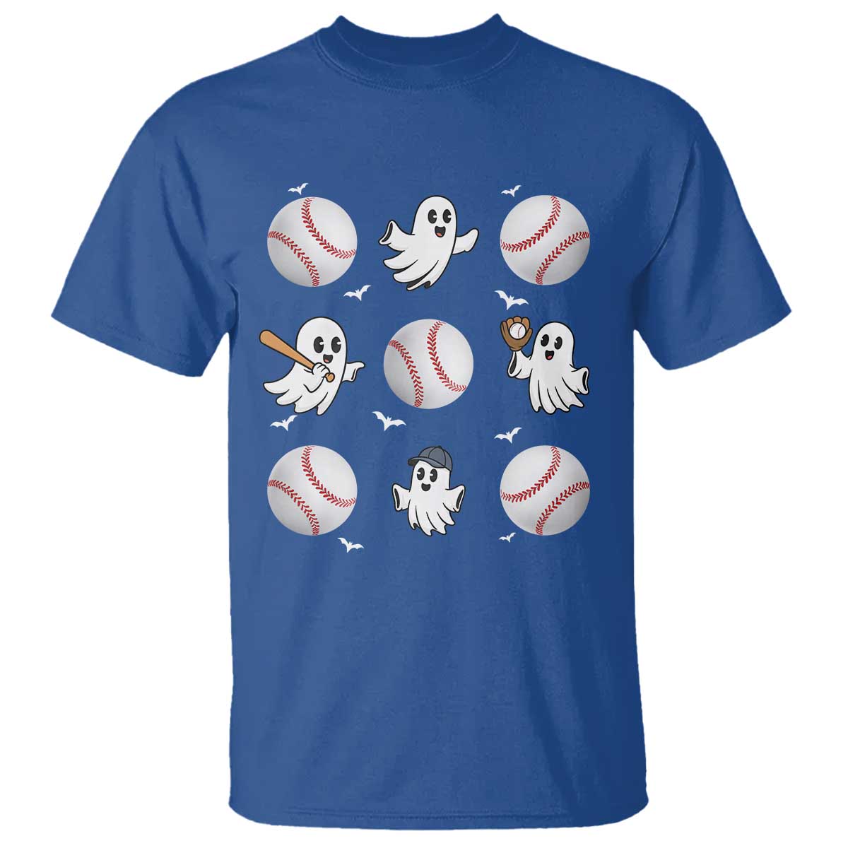 Halloween Baseball T Shirt Cute Ghost Playing Ball Gift TS12 Royal Blue Print Your Wear