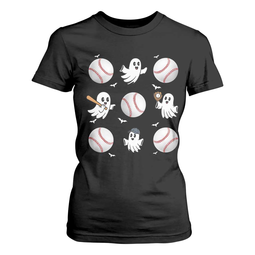 Halloween Baseball T Shirt For Women Cute Ghost Playing Ball Gift TS12 Black Print Your Wear