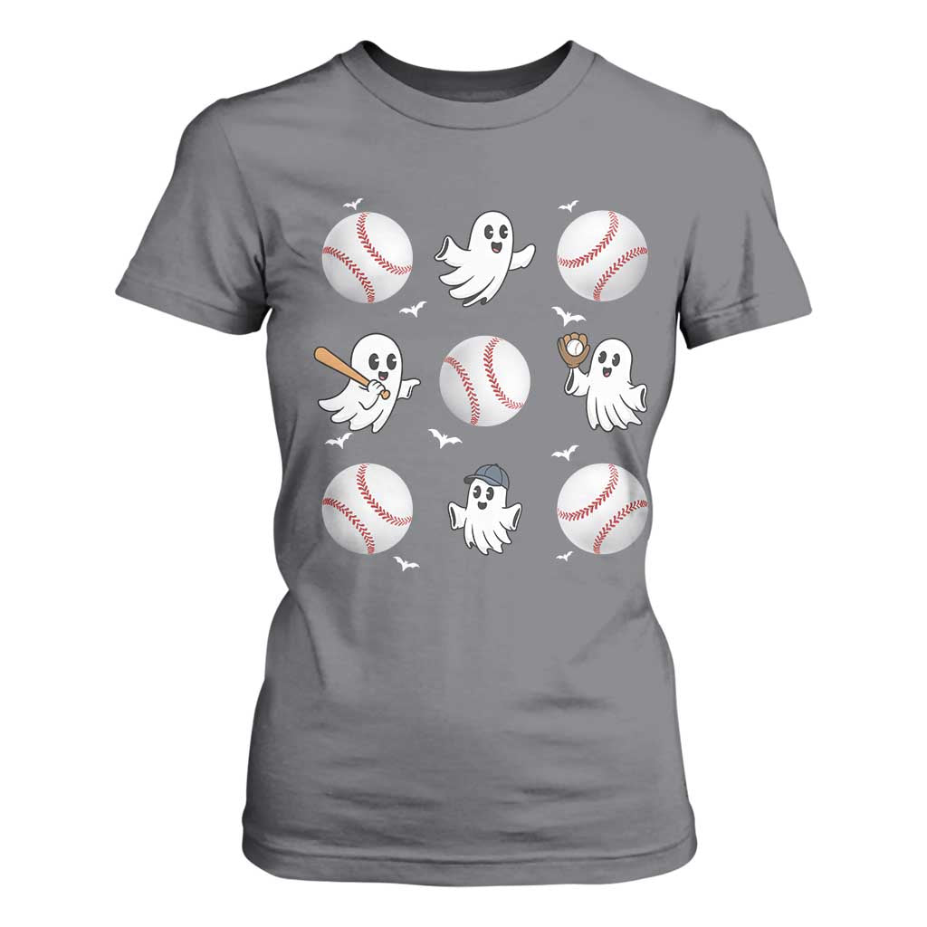 Halloween Baseball T Shirt For Women Cute Ghost Playing Ball Gift TS12 Charcoal Print Your Wear