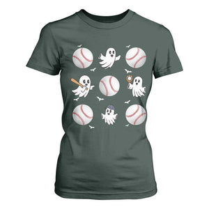 Halloween Baseball T Shirt For Women Cute Ghost Playing Ball Gift TS12 Dark Forest Green Print Your Wear