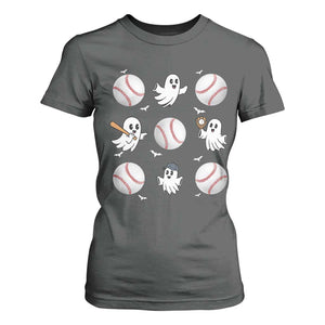Halloween Baseball T Shirt For Women Cute Ghost Playing Ball Gift TS12 Dark Heather Print Your Wear