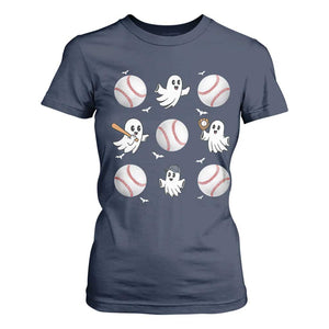 Halloween Baseball T Shirt For Women Cute Ghost Playing Ball Gift TS12 Navy Print Your Wear