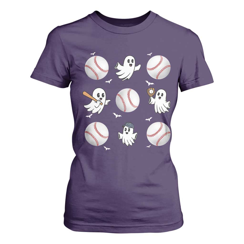Halloween Baseball T Shirt For Women Cute Ghost Playing Ball Gift TS12 Purple Print Your Wear
