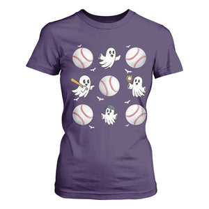 Halloween Baseball T Shirt For Women Cute Ghost Playing Ball Gift TS12 Purple Print Your Wear