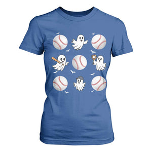 Halloween Baseball T Shirt For Women Cute Ghost Playing Ball Gift TS12 Royal Blue Print Your Wear