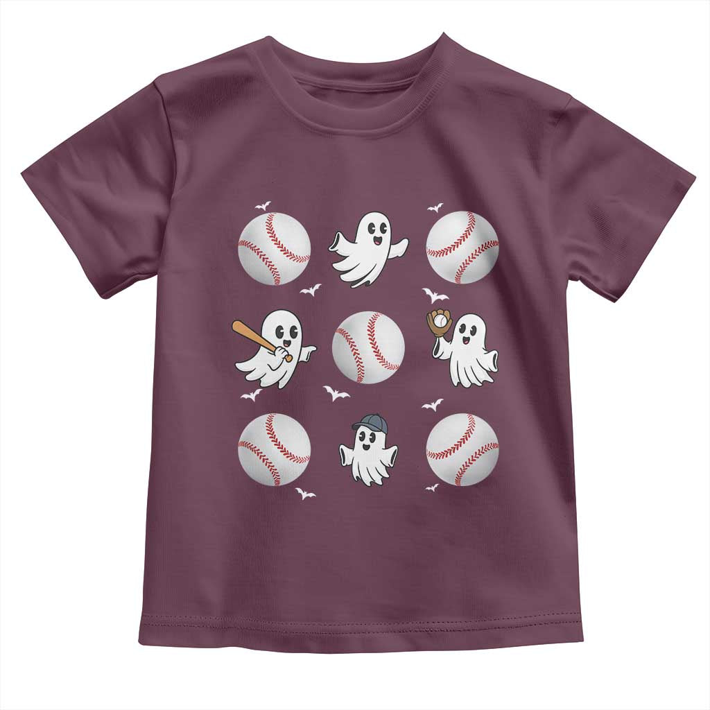 Halloween Baseball Toddler T Shirt Cute Ghost Playing Ball Gift TS12 Maroon Print Your Wear